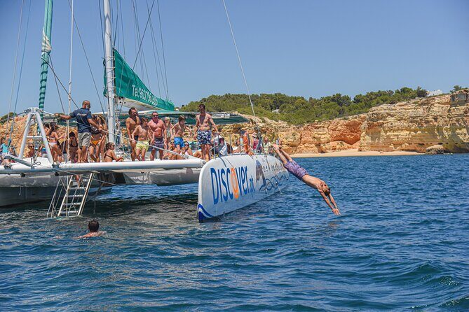 Portimao: Benagil Caves & Coastline - Catamaran - The Ride Itself: Nets, Swim Stop, SUPs, and Wind Reality
